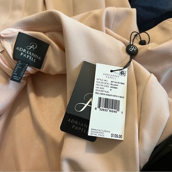 Adrianna Papell ✘ NWT Pink Elbow Sleeve Roll Neck Crepe Open Back Midi Dress - Picture 7 of 15